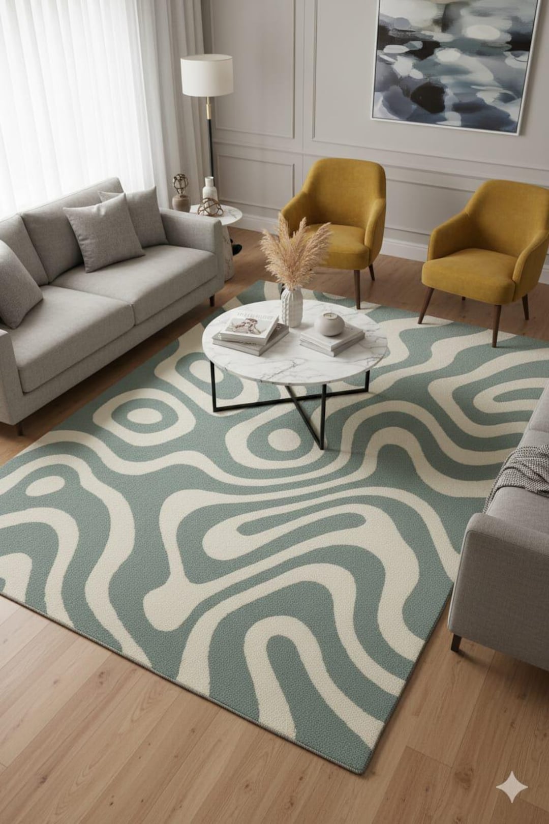 Blue Rug Abstract Pattern Hand Tufted Modern Abstract Rug – Blue & Cream Wavy Pattern Rug - Etsy