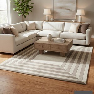 Modern Concentric Rectangular Pattern Tufted Rug in Beige and Brown Tones image 15