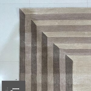 Modern Concentric Rectangular Pattern Tufted Rug in Beige and Brown Tones image 3