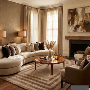 Modern Concentric Rectangular Pattern Tufted Rug in Beige and Brown Tones image 1