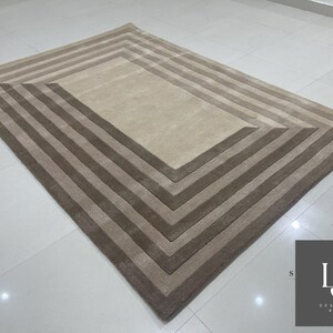 Modern Concentric Rectangular Pattern Tufted Rug in Beige and Brown Tones image 12