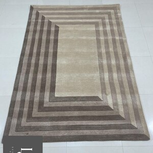 Modern Concentric Rectangular Pattern Tufted Rug in Beige and Brown Tones image 13