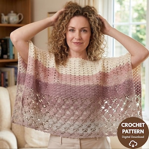 Crochet Summer Top Pattern | Lace Poncho Pullover Tunic PDF | Breezy Bohemian Beach Cover Up | Women's Lightweight Sweater Digital Download