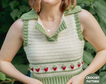 Erdbeer Weste Häkeln PDF, Cottagecore Häkeltop Muster, Erdbeer Tank Top, süße Sommer Häkelweste, Beere Crop Top Muster