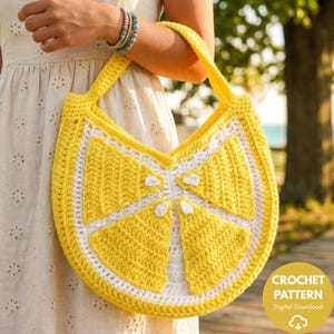 Crochet Lemon Bag Pattern, Summer Market Tote Bag, Fruit Purse, Easy Beach Accessories