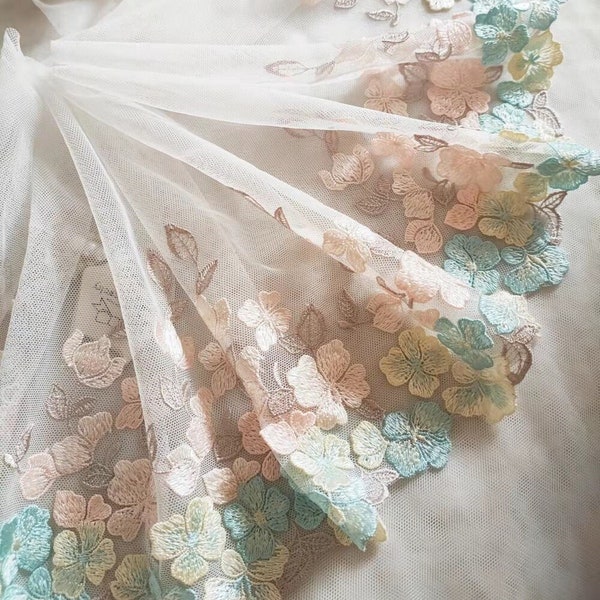Gorgeous Tulle Lace Trim 3D Venice Flowers Embroidered Lace 8.66 Inches Wide High Quality By The Yard