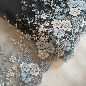 2 Yards Lace Trim Blue Embroidered Navy Blue Tulle Lace 7.48 Inches Wide High Quality