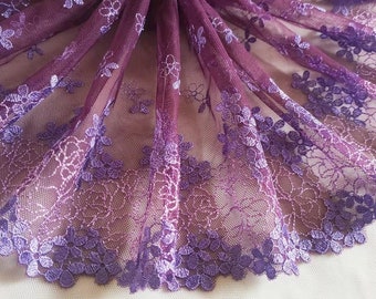 3.7 Yards Lace Trim Purple Floral Embroidered Tulle Lace 9 Inches Wide High Quality