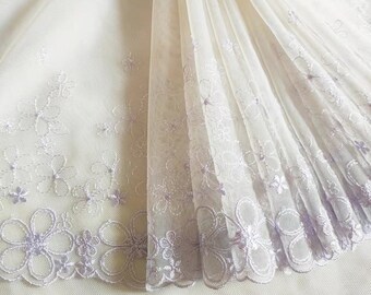 2 Yards Lace Trim Purple Daisy Flowers Embroidered Ivory Tulle Lace 9 Inches Wide High Quality