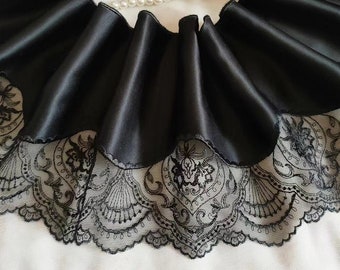 2 Yards Lace Trim Black Embroidered Lace Trim Silk Lace 6.29 Inches Wide BRA Underwear Suppies