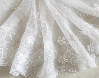 2 Yards Lace Trim White Flowers Floral Embroidered Tulle Lace 6.29 Inches Wide