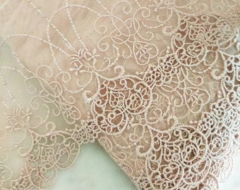 2 Yards Lace Trim Lolita Beige Venice Floral Hearts Embroidered Tulle Lace 7.87 Inches Wide