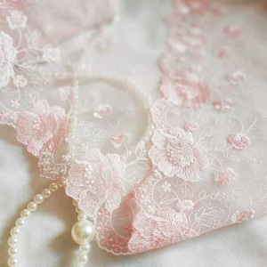 2 Yards Lace Trim Pink Roses Embroidered Tulle Lace 7 Inches Wide High Quality