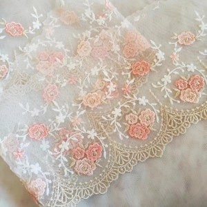 2 Yards Lace Trim Light Pink Flowers Embroidered Tulle Lace 4.33 Inches Wide High Quality