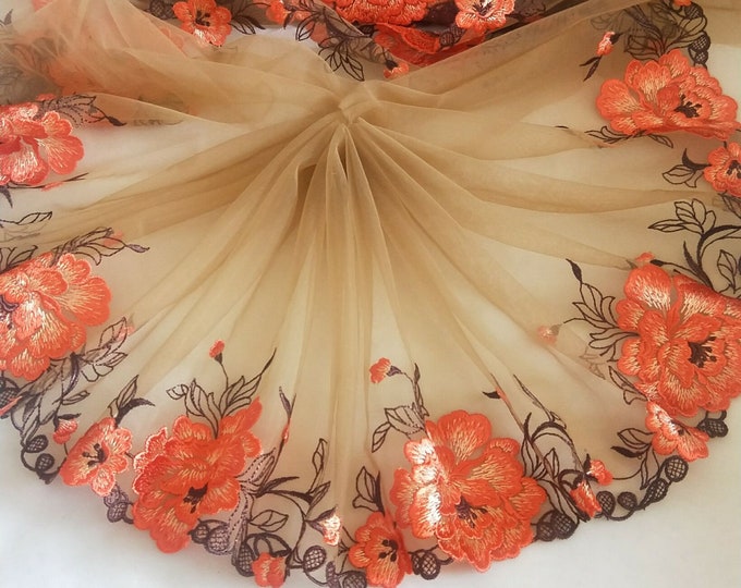 1 Yard Chiffon Rose Lace Trim Appliqu&eacute; Black Bridal Wedding