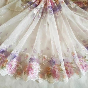 Gorgeous Tulle Lace Trim Colorful Rose Flowers Floral Embroidered Scalloped Lace 11 Inches Wide High Quality By The Yard