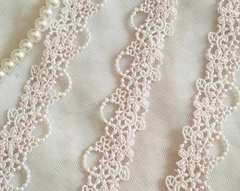 2 Yards Lace Trim Light Pink Flowers Venice Lace Trim 1 Inch Wide High Quality