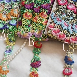 Gorgeous Embroidered Lace Trim Colored Flowers Venice Lace Trim 1 Inch Wide High Quality For Necklace Supplies