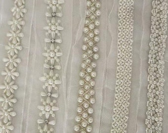 Ivory Beaded Lace Trim Pearl Beaded Lace Trim 1 Yard For Costume Wedding Dress Belt Bridal Sash Jewelry Design