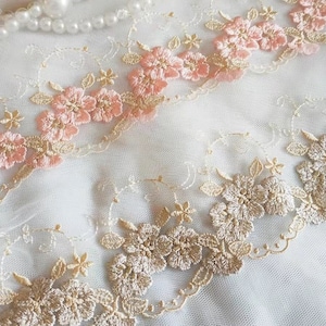2 Yards Lace Trim Floral Embroidered Tulle Lace 3.14 Inches Wide High Quality 2 Colors