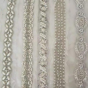 Ivory Beaded Lace Trim Pearl Beaded Lace Trim 1 Yard For Costume Wedding Dress Belt Bridal Sash Jewelry Design