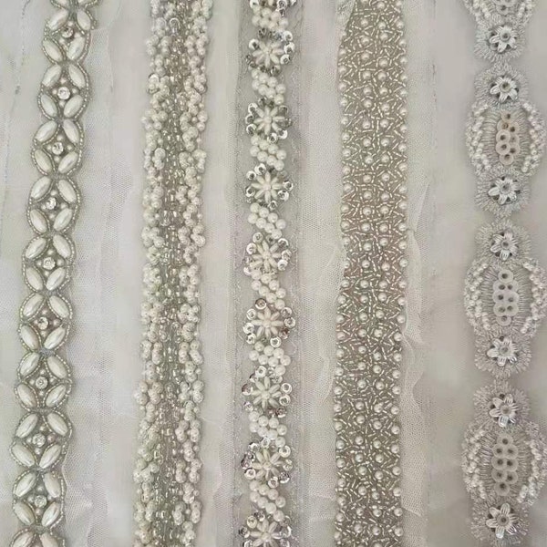 Ivory Beaded Lace Trim Pearl Beaded Lace Trim 1 Yard For Costume Wedding Dress Belt Bridal Sash Jewelry Design