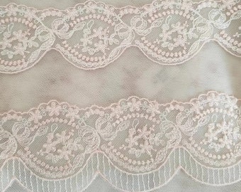 2 Yards Lace Trim Baby Pink Flower Bows Embroidered Scalloped Tulle Lace Trim 2 Inches Wide High Quality