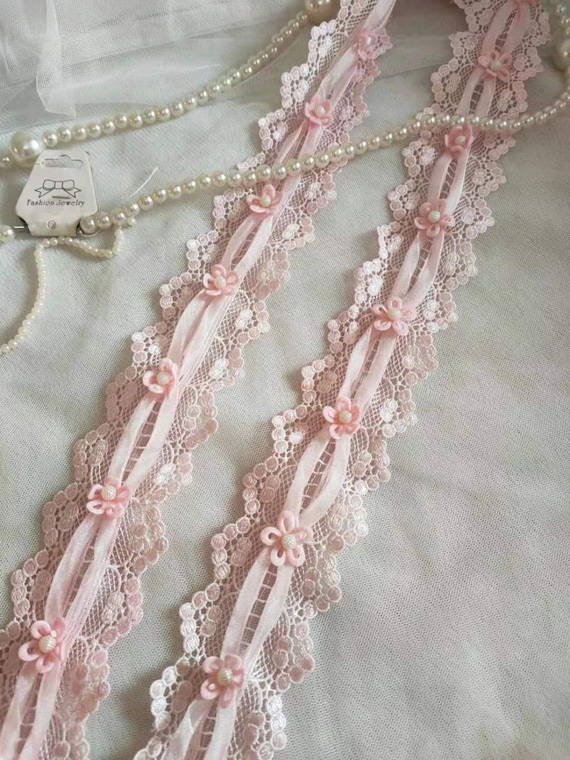 2 Colors Lovely Lace Trim Pink Venice Lace Trim 3.54 Inch Wide High Quality