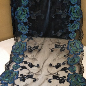 2 Yards Wide Lace Trim Peacock Green Flower Floral Embroidered Tulle Lace Trim 13 Inches Wide High Quality