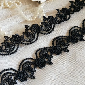 2 Yards Exquisite Black Venice Lace Trim Scalloped Rose Embroidery Necklace Supplies 1 Inch Wide