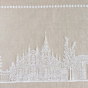 Fabulous Lace Trim Cream White Castle Trees Embroidered Tulle Lace 6.69 Inches Wide By The Yard
