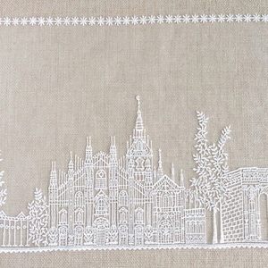 Fabulous Lace Trim Cream White Castle Trees Embroidered Tulle Lace 6.69 Inches Wide By The Yard