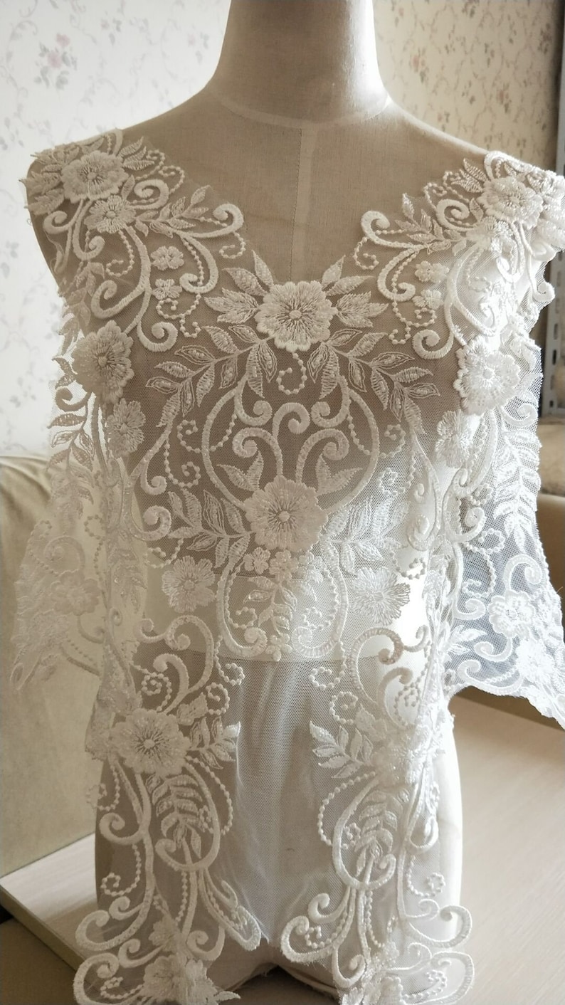 Super Large Beaded Lace Bodice Applique Ivory Exquisite Lace Etsy