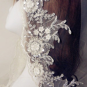 Iovry Alencon Lace Trim Luxe Pearl Beaded Lovertjes Lace Wedding Lace Trim Geborduurde Retro Lace Bridal Lace 5.11 Inch Breed 1 Yard