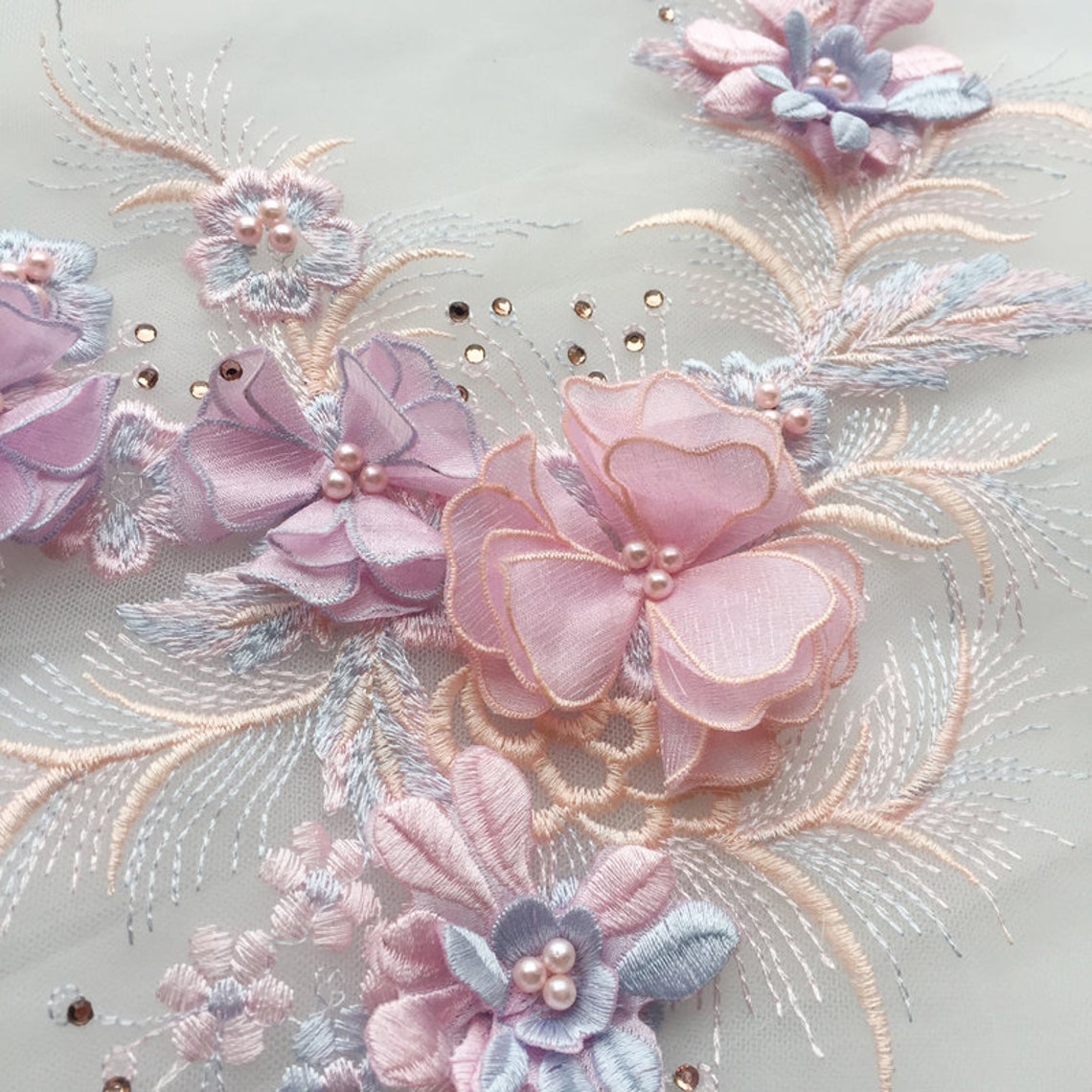 3 Colors 3D Chiffon Flowers Lace Applique Beaded Colored Patch | Etsy