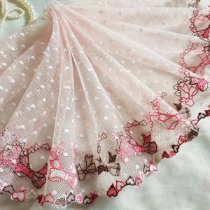 2.7 Yards Lace Trim Pink Bows Floral Embroidered Heart Printed Tulle Lace 7.87 Inches Wide High Quality