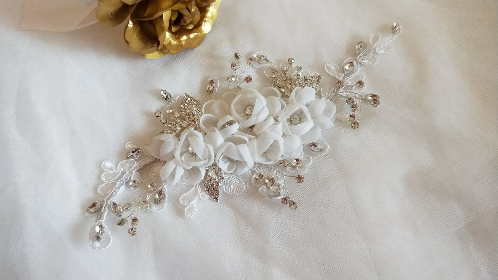 Rhinestone Crystal Applique With 3D Flowers for Bridal - Etsy
