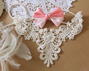 2 Colors Cotton Venice Lace Collar Appliques Off White Floral Embroidered Collar 1 pcs