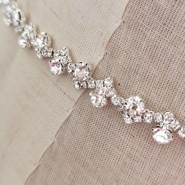 Rhinestone Crystal Lace Trim For Bridal Accessories Wedding Dress Sash Belt Headband Straps Costume Embellishment 9mm Wide By The Yard