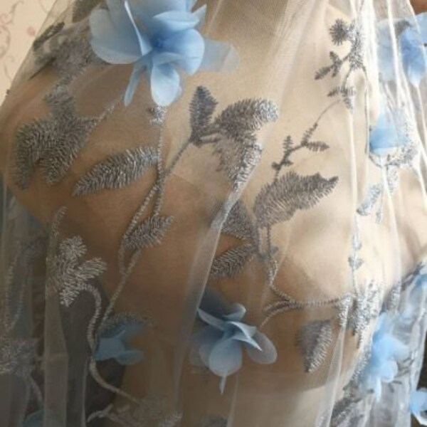 2 meter gaas kant stof met 3d rozen rozet tulle kant stof voor bruiloft kostuum bruidsjurk 50 inch breed