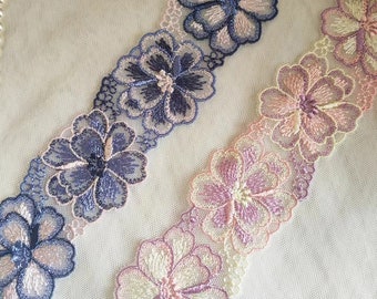 2 Yards Lace Trim Exquisite Embroidered Tulle Lace 1.85 Inches Wide High Quality 2 Colors