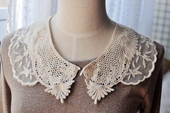 Venice Cotton lace Collar Appliques Beige Floral Emboridey | Etsy