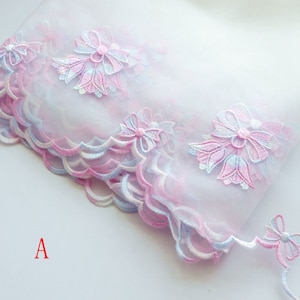 Gorgeous Lovely Lace Trim Macaron Color Lily of the Valley Bows Embroidered Lace 8.66 Inches Wide