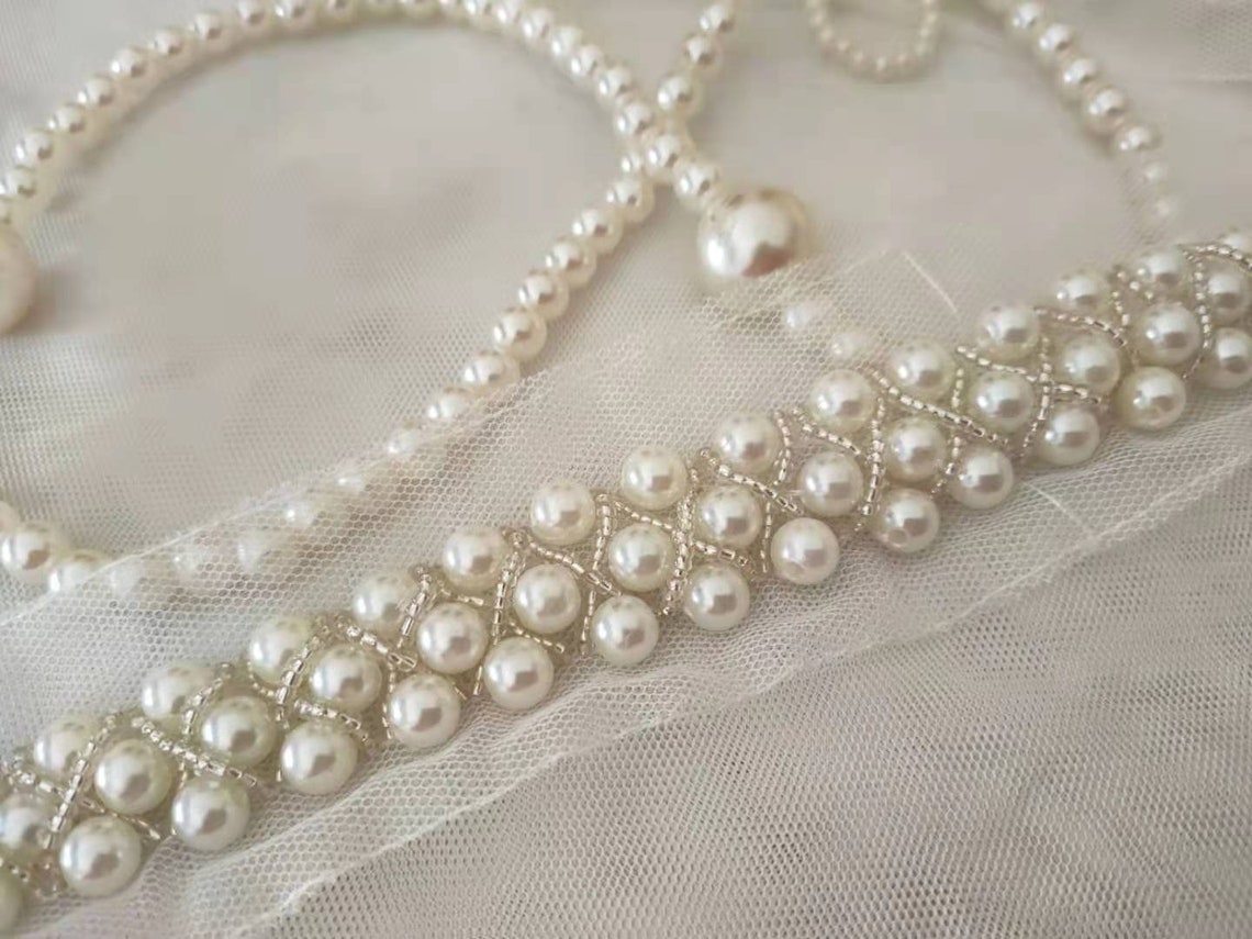 Ivory Beaded Lace Trim T221