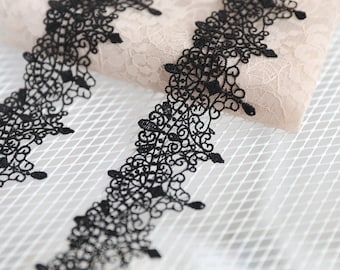 3 Yards Exquisite Black Venice Lace Trim Scalloped Aulic Embroidery Necklace Supplies 1.77 Inches Wide