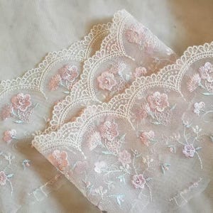 2 Yards kanten rand lichtroze bloemen geborduurde tule kanten rand 4,32 inch breed hoge kwaliteit