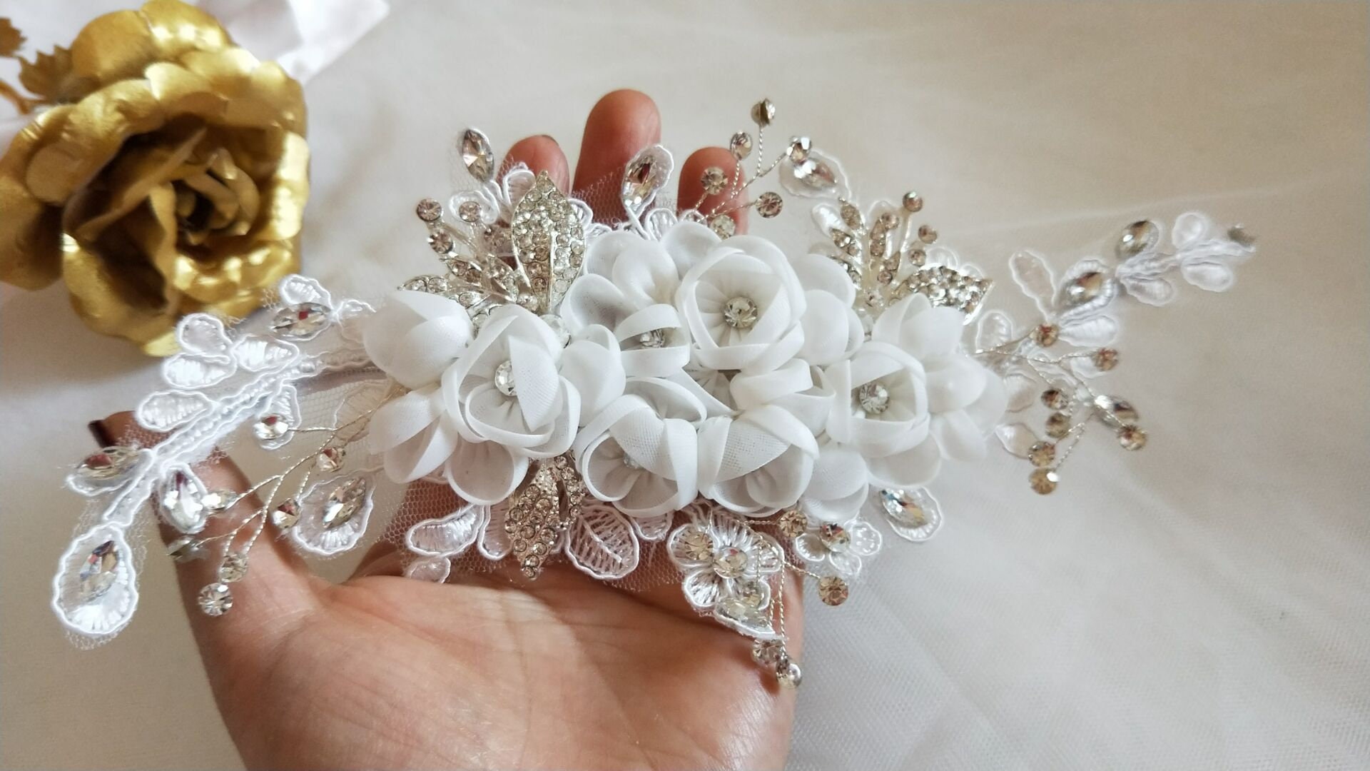 Rhinestone Crystal Applique With 3D Flowers for Bridal - Etsy