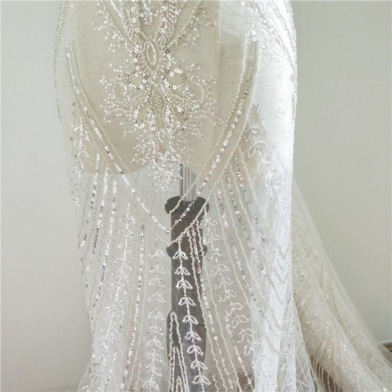 Super Luxury Full Sequined Beaded Lace Fabric Gauze 51 Inches Wide For Wedding Dress Veil Costume Bag DIY Supplies By The Yard