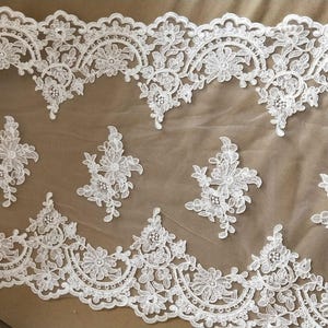 Fabulous Ivory Wedding Lace Trim Luxury Alencon Lace Bridal Lace Embroidered Retro Tulle Lace 16.5 Inches Wide 1 Yard