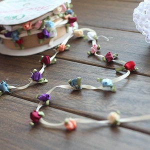 Graceful Colorful Rose Flower Ribbon Garland Lace Trim Wedding Party Craft Apparel Supplies 1 Yard